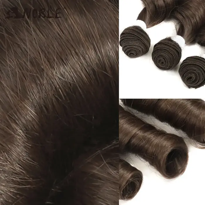 Extensions de cheveux synthétiques ondulés châtain foncé de 10-12 pouces