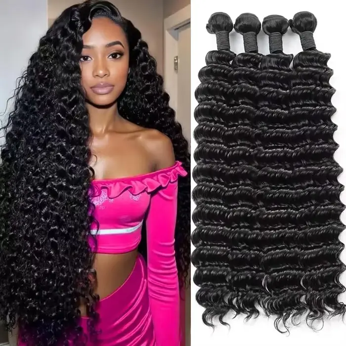Extensions de cheveux humains Deep Wave, mèches bouclées 12A, 22, 24, 26 pouces, effet mouillé et on