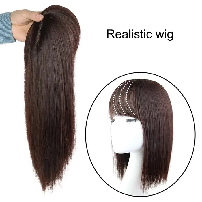 25 cm perruque pièce cheveux raides Toppers postiche anti-dérapant pince en femmes frange frange Ext