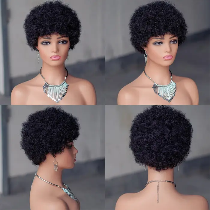 Perruque Afro crépue bouclée BOB couleur naturelle
