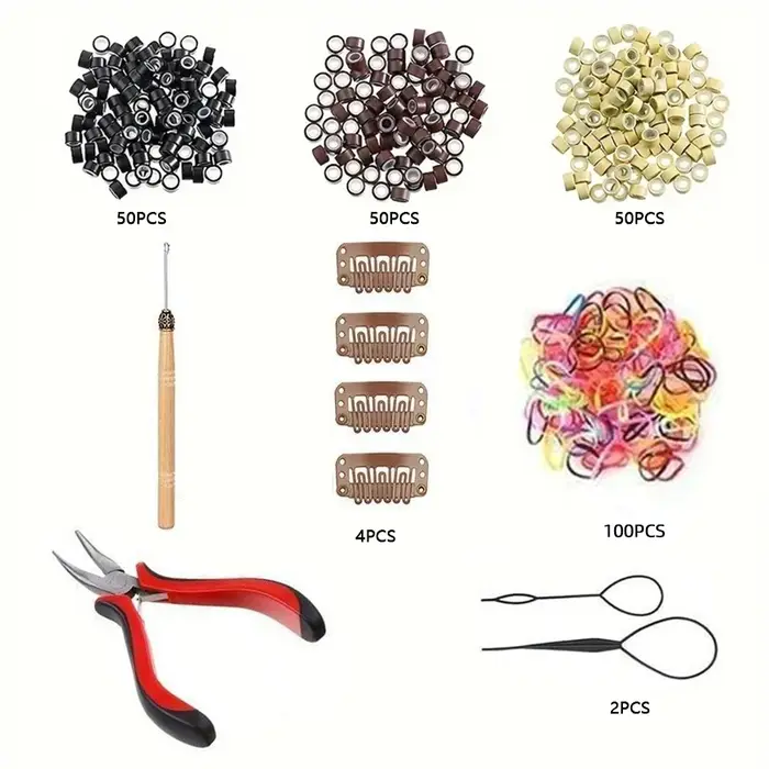 Kit professionnel d'extensions capillaires : mini-élastiques colorés