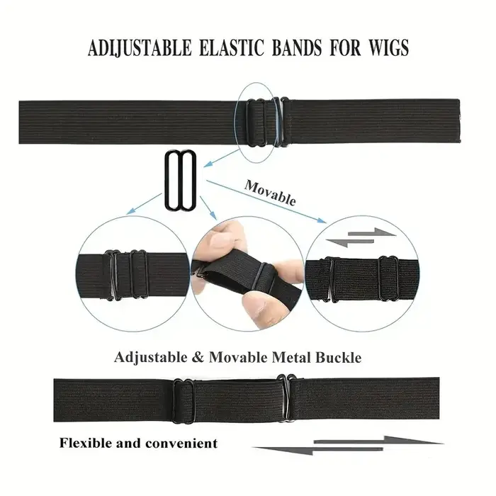 Bande élastique réglable noire pour perruques, sangles réglables pour perruques, outils de fabricati