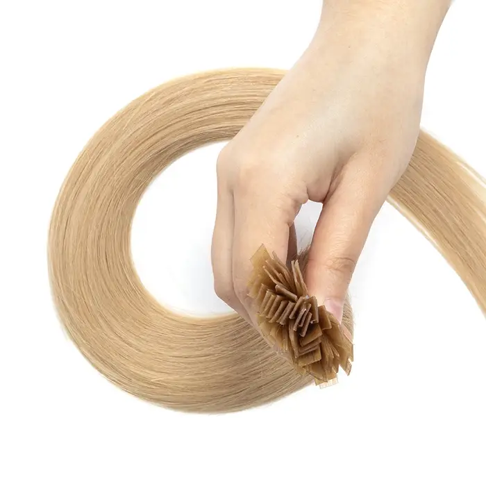 Extensions de cheveux humains blond platine à pointe plate