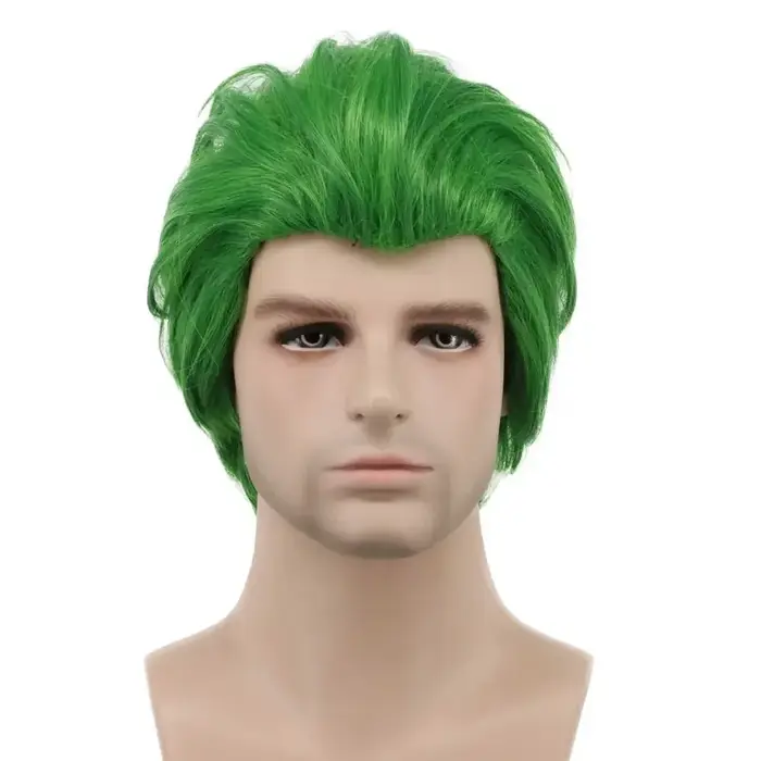 Perruque verte courte droite pour homme, perruque de cosplay d'Halloween, perruque de costume d'anim