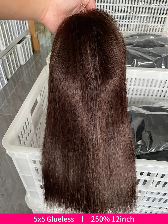 Perruque Bob 5x5 Double Drawn 100% Cheveux Humains, Perruque Lace Front Sans Colle # 2 Perruques en 