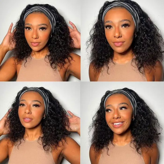 Perruque bandeau cheveux humains crépus bouclés MYLOCKME sans colle pleine Machine faite brésilienne