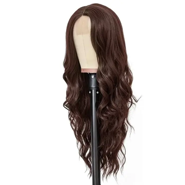Perruque synthétique brun foncé à grandes boucles pour cosplay d'Halloween