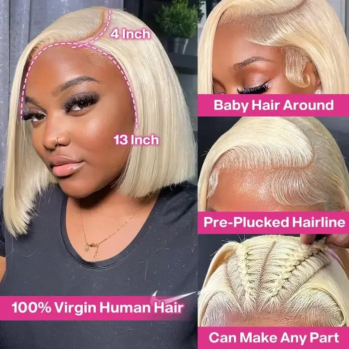 Pour les femmes noires 180% densité 613 Blonde Bob perruque HD perruques cheveux humains Remy brésilien pas cher 13x4