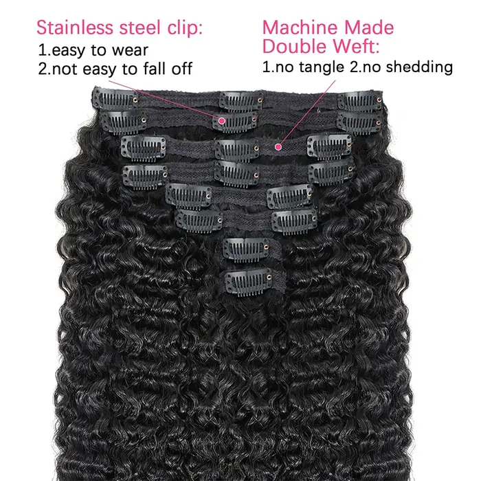 Extensions de cheveux bouclés à clipser, couleur noir naturel, pour femmes, cheveux brésiliens, pointes en spirale, 100% cheveux humains