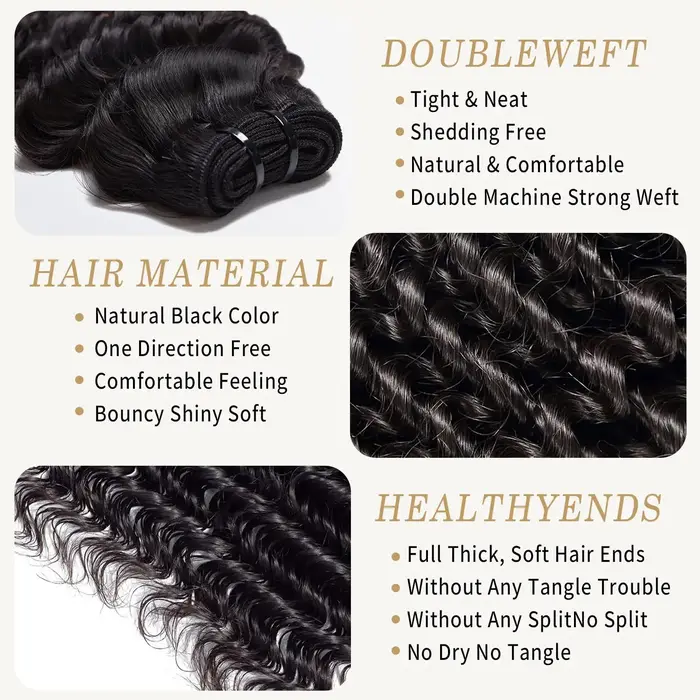 Extensions de cheveux humains brésiliens naturels, bouclés profonds, en lots de 24, 26 et 28 pouces 