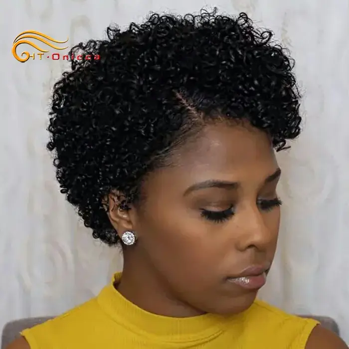 Perruque coupe lutin pour femmes cheveux bouclés dentelle avant perruques