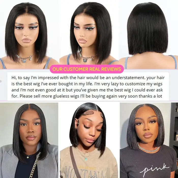 Wear And Go perruques sans colle cheveux humains fermeture pré-épilée Bob