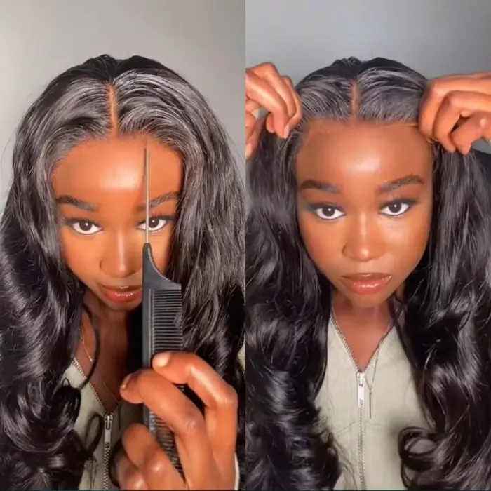 Perruque sans colle cheveux humains prêt à porter pré-plumée pré-coupée sans