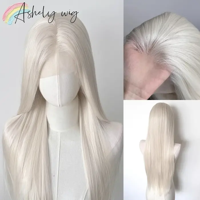 Perruque Lacefront platine 13x4 longue ligne droite perruque avant en dentelle blanche fibres haute