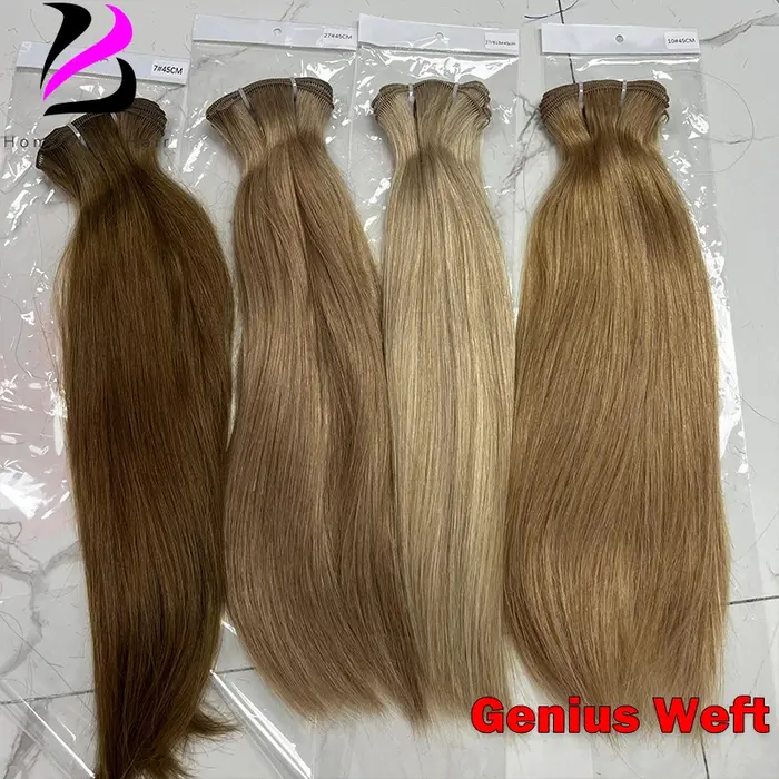 Genius trame droite brésilienne 100% naturel cheveux humains paquets Double dessiné Invisible Extensions