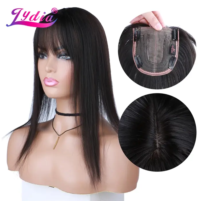 Lydia – Extensions capillaires synthétiques mixtes lisses pour femmes, postiche avec frange, naissan
