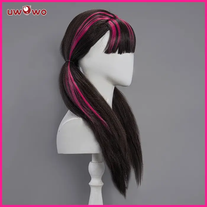 EN STOCK UWOWO Draculauraa Cosplay perruque cheveux longs 60CM de Long noir rose