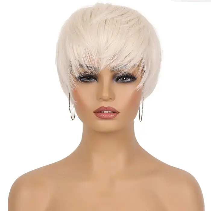 Perruques Pixie blondes platine pour dos femmes