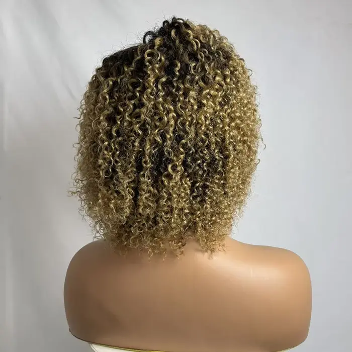 Perruque courte bouclée colorée de 245 grammes, style afro brésilien, 100% cheveux humains, pour fem