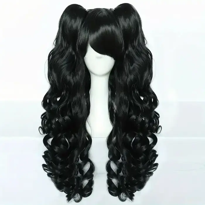 Cosplay Lolita grande vague cheveux bouclés noirs pour les fêtes de vacances cheveux simulés soie ha
