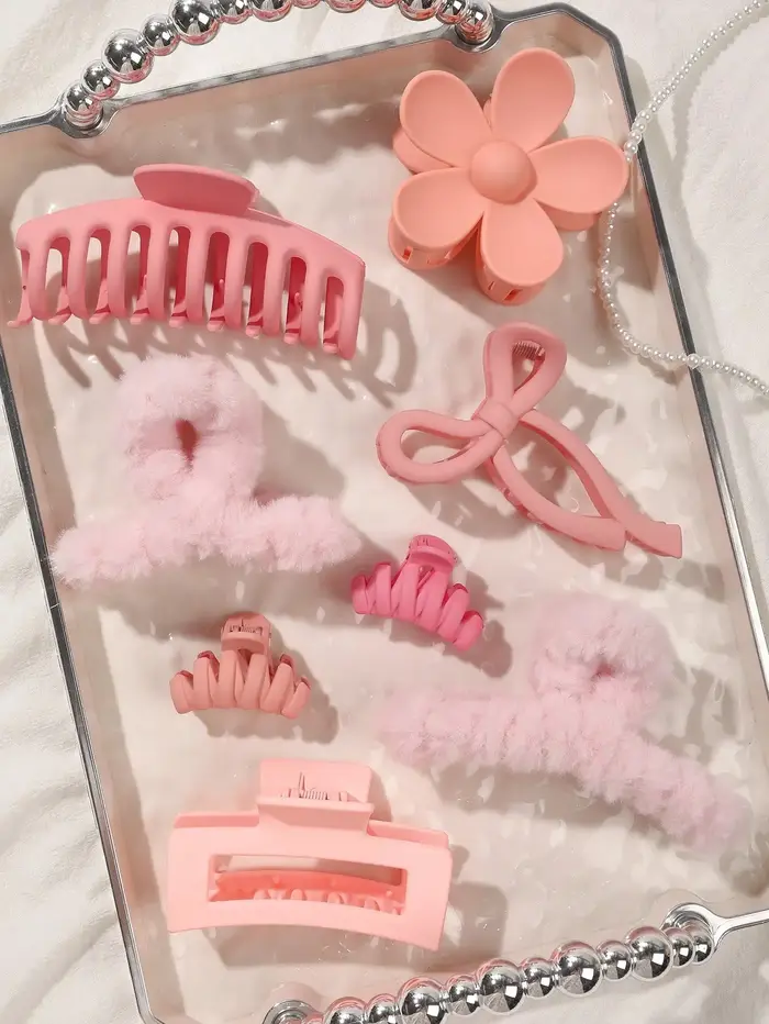 8 pièces automne hiver rose mode cheveux accessoires pour femmes 4.9 pouces grandes pinces