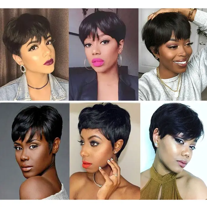 Perruques de cheveux humains bon marché courte Bob coupe lutin perruque