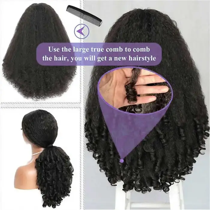 Kinky droite birman bouclés 3 en 1 demi perruques Yaki