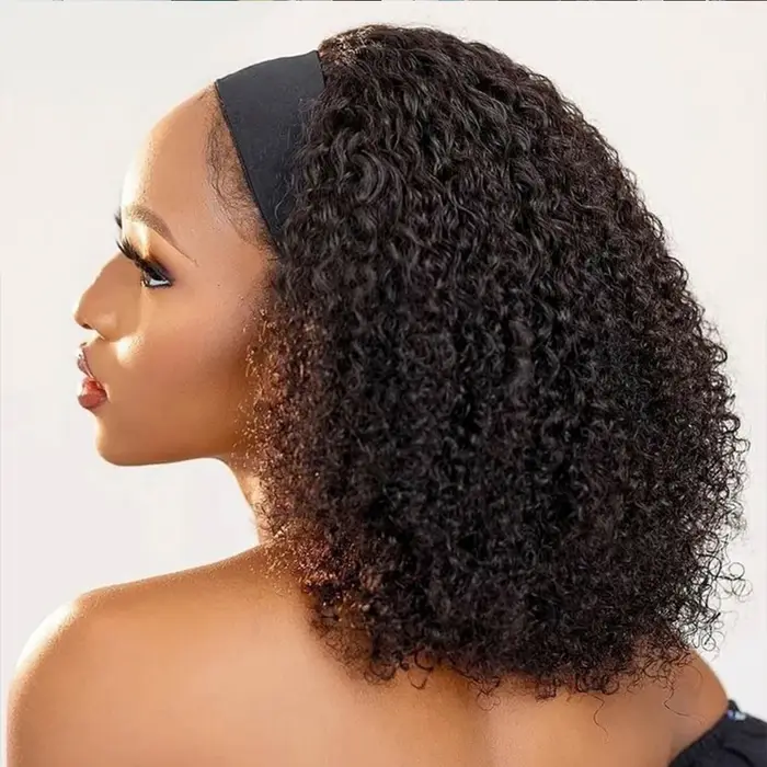 Crépus bouclés bandeau perruque cheveux humains pleine Machine faite 180% densité sans colle perruques