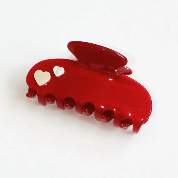 Nouvelles pinces à cheveux rétro rouges pour femmes et filles, pinces à cœur en acétate, pinces requ