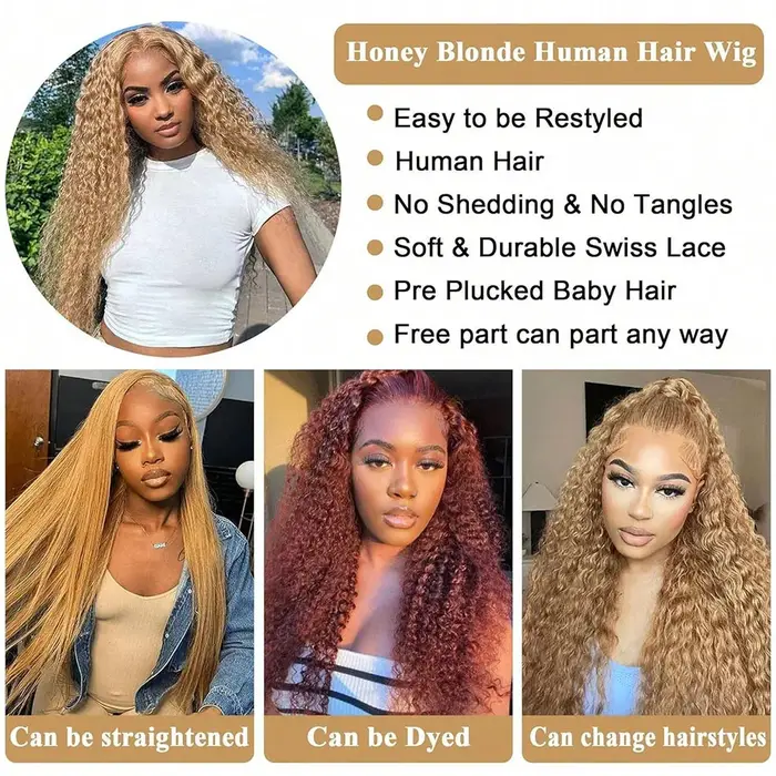 Perruque Cheveux Humains Blond Miel 27, Perruque Frontale en Dentelle HD 13x6, Perruque Frontale en