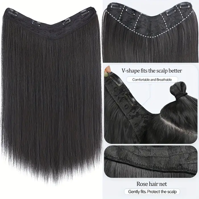 Extensions de cheveux synthétiques longues et lisses avec Clip en une seule pièce