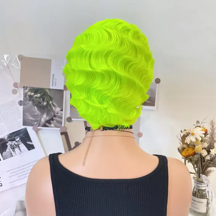 WIGERA – perruque synthétique ondulée verte fluorescente