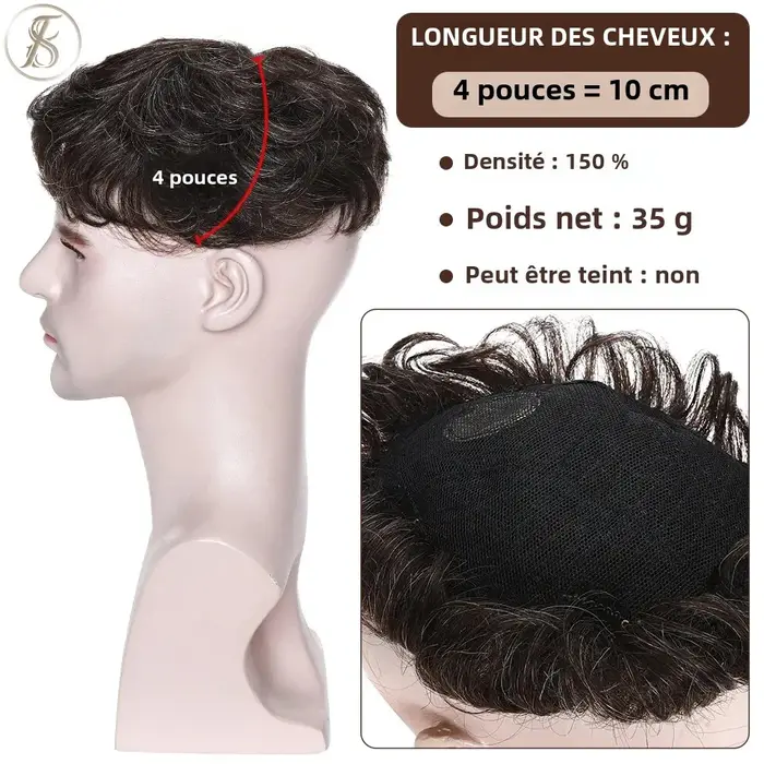 TESS hommes système de remplacement de cheveux 35g hommes toupet 16x19 cm perruque de cheveux humains hommes prothèse capillaire mâle pince dans les Extensions de cheveux