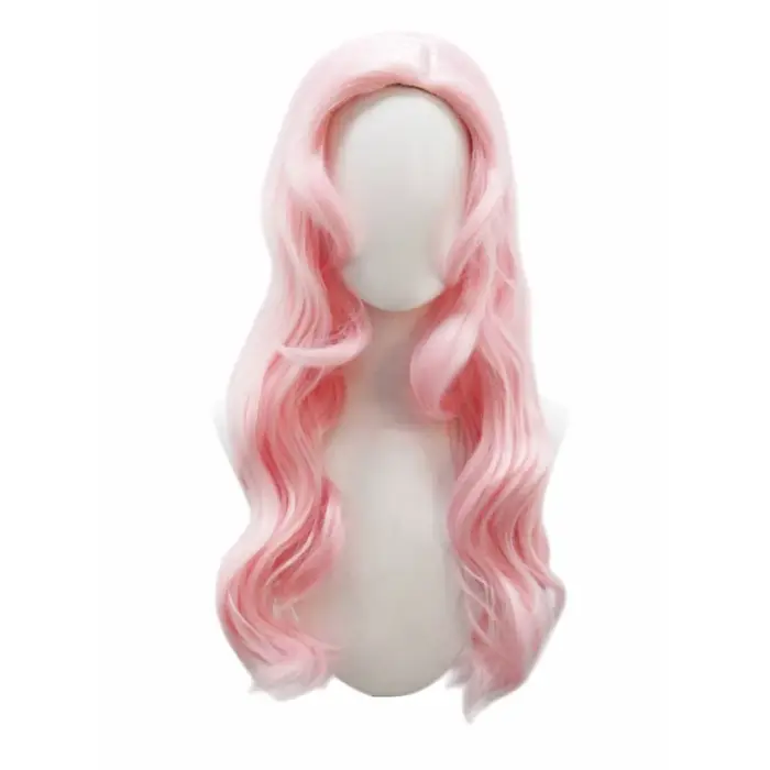 Perruque synthétique longue et bouclée rose à franges - Pour le cosplay de Fluttershy de My Little Pony