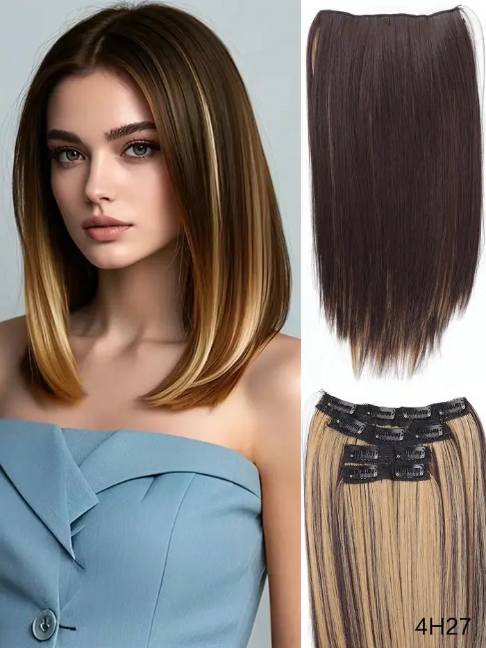 Extensions de cheveux synthétiques longs et lisses de 14 pouces