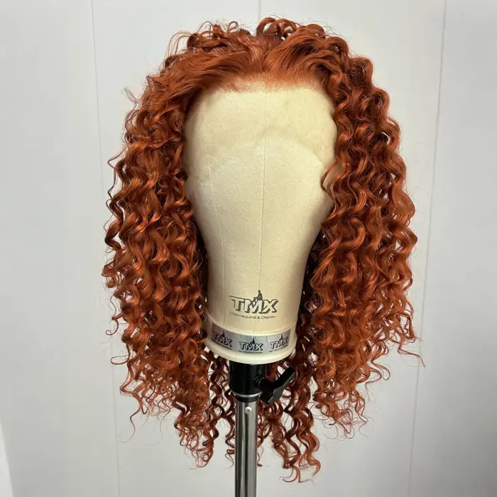 Perruques bouclées au gingembre pour femmes, cheveux synthétiques Afro bouclés brun rougeâtre, parti