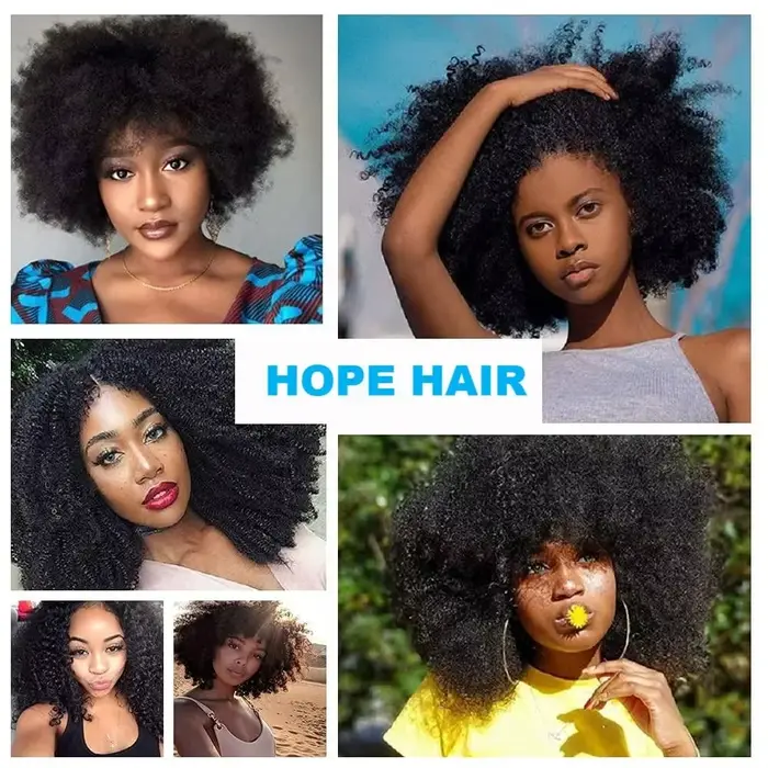 Afro crépus bouclés paquets mongol 1/3 Afro crépus cheveux humains paquets affaire 8-26 "Extensions de cheveux bouclés armure de cheveux humains pour les femmes