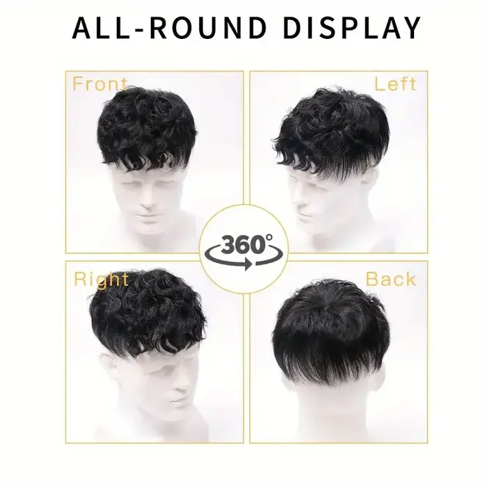 Perruque de cheveux humains Leslie bouclée/moelleux pour hommes