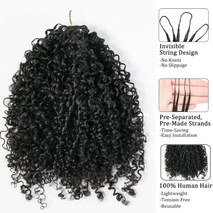 Extensions de cheveux humains au Crochet en plumes, boucles Pixie sans nœuds, légères, pré-separées 