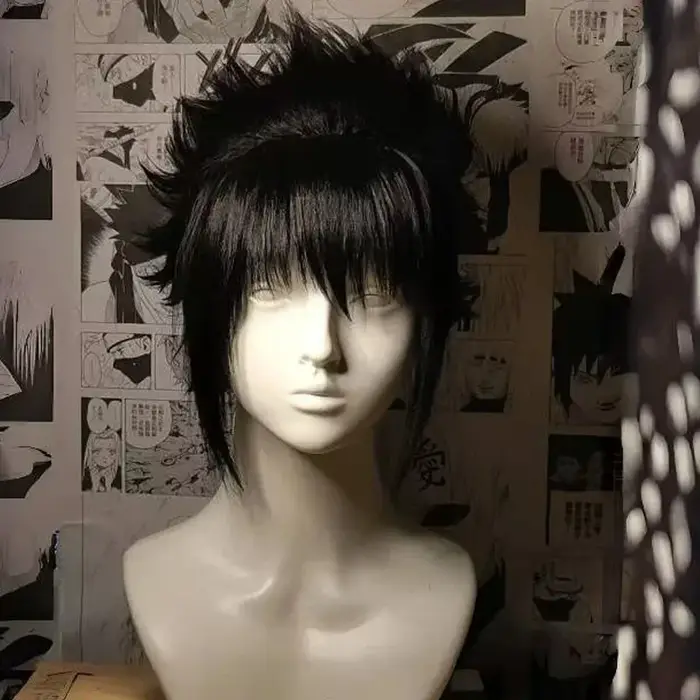Perruque de Cosplay Sasuke HOKAGE NINJA, perruque synthétique courte et droite, en fibre résistante
