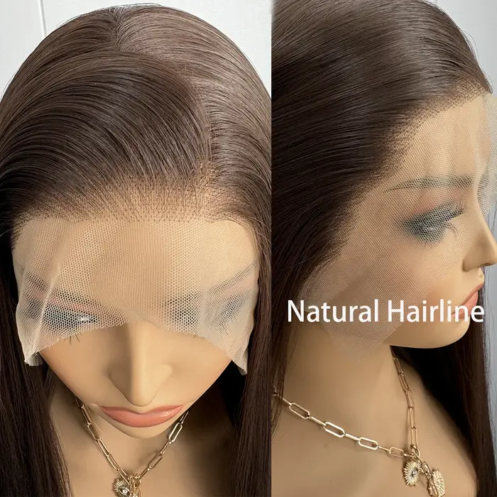 Perruque Lace Front Wig synthétique brune longue et lisse pour femmes