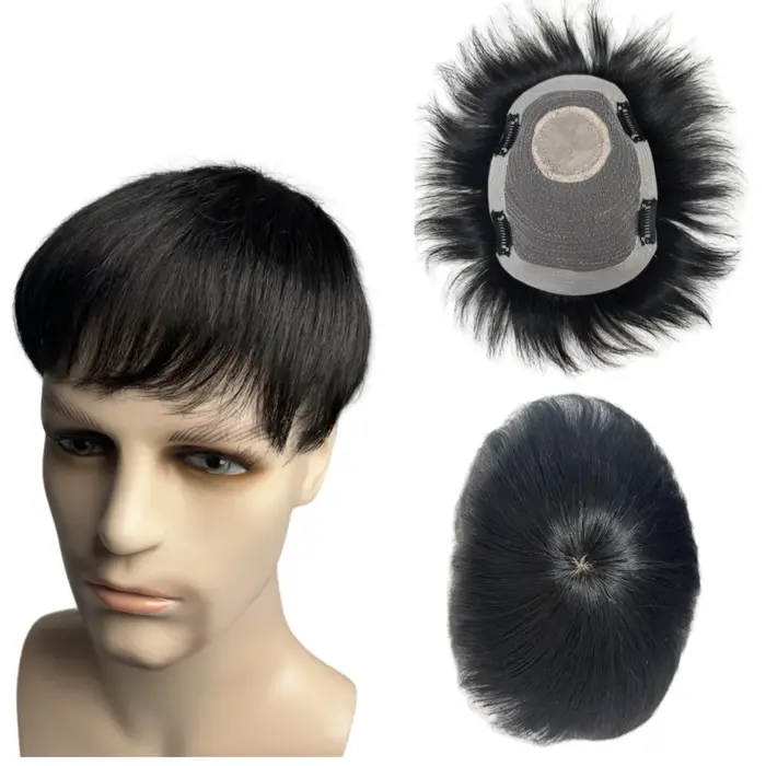 Toupet pour hommes avec Clips perruques masculines cheveux humains