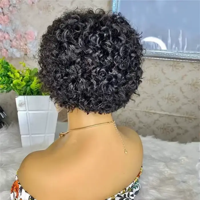 Perruque courte bouclée en cheveux humains
