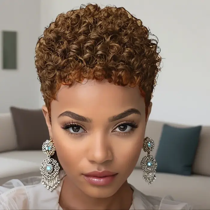 Perruques Afro courtes crépues bouclées perruque de cheveux humains coupe lutin Wi