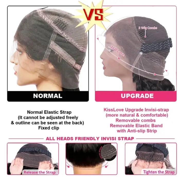 Perruque 360 Full Lace 250% 18-36 pouces avec sangle invisible
