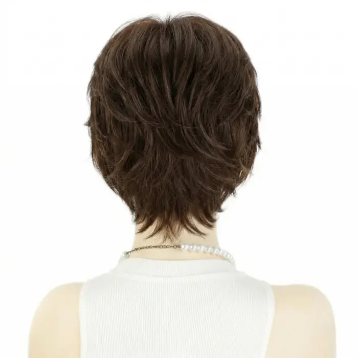 Perruque courte noire coupe pixie 6*6 avec base en soie et devant en PU, 100% cheveux humains pour f