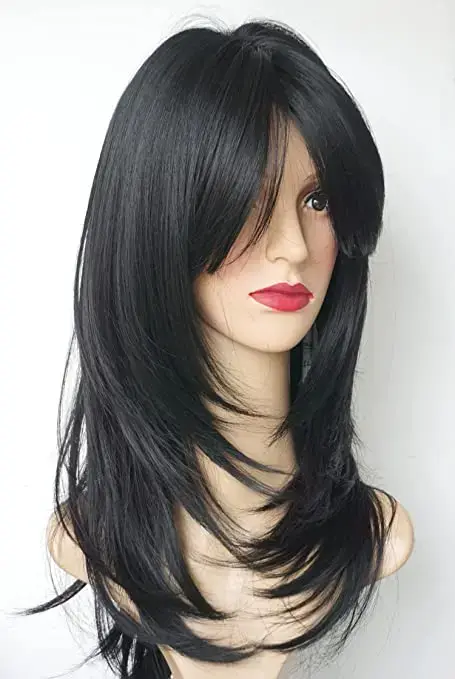 QQXCAIW perruque naturelle longue ondulée pour femmes afro-américaines Cosplay noir résistant à la chaleur cheveux synthétiques perruques quotidiennes