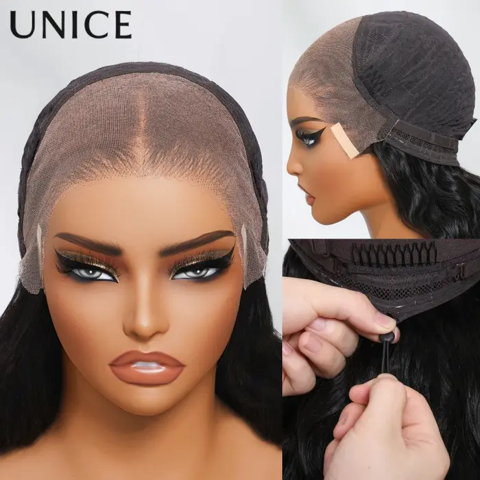 UNice 13x4 Pré-tout ™   Perruques droites de cheveux humains avec la perruque sans colle de cordon c