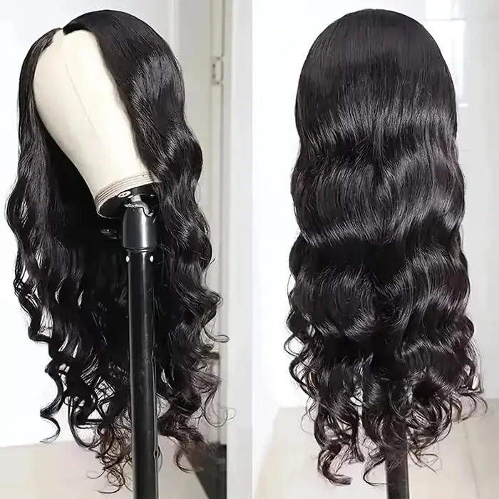 Vague de corps V partie perruques cheveux humains 250% densité pour les femmes pleine tête pince en