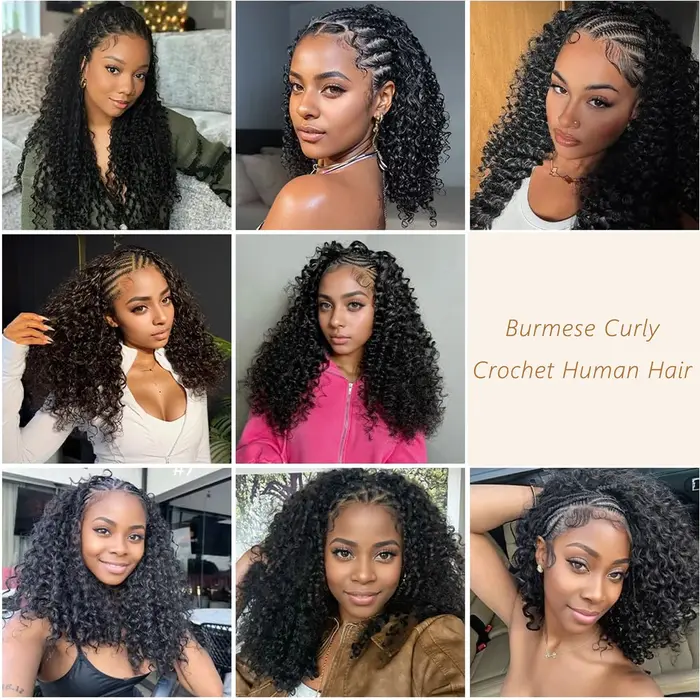 Extensions de cheveux humains bouclés birmans au crochet